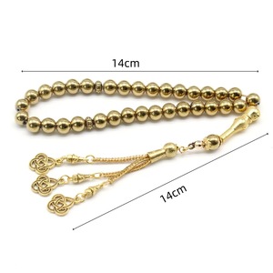 Tasbih de 33 Cuentas de 8mm, Color Negro Metálico, Plateado y Dorado, Regalo Étnico Árabe, Pulsera de Oración Estilo Turco - Product Image 3
