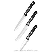 Le nouvel ensemble de 3 couteaux de cuisine durables de notre fabricant avec manche noir estampé, y compris un couteau de chef du Guangdong