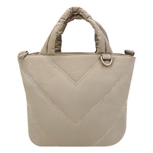 Lightweight Padded Puffer <b>Tote</b>/Crossbody Bag with Elastic Side Pocket and Zipper - Product Image 2