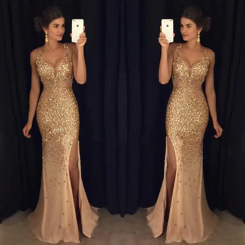 Spring Summer Casual Long Sexy Sequins Elegant Lady Party Dress Women Evening Night Party Dress