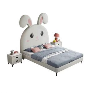 Cama de Madera Maciza Moderna y Minimalista de Tamaño Completo, Estilo Princesa Conejita Rosa, Cómoda y de Lujo Ligero para Dormitorio de Niñas - Product Image 5