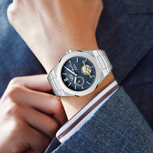 Lige Lg6823 Tourbillon Cơ Khí Tự Động Màu Xanh Hollow out Casual Cổ Tay Đồng Hồ Thép Không Gỉ Mặt Trăng Giai Đoạn Nam Đồng Hồ Cho Nam Giới - Product Image 2