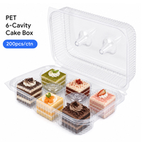 Boîte d'emballage transparente à charnière en plastique (6 unités) pour biscuits, desserts, pâtisseries, muffins, cupcakes, avec impression en relief pour aliments