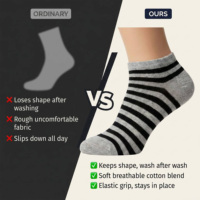Lot de 5 paires de chaussettes courtes rayées pour femme en mélange de coton respirant, avec talon et bout renforcés, bord élastique, pour usage quotidien décontracté