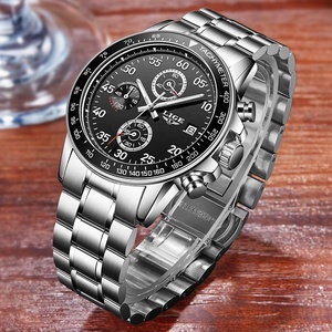 Montre sport à quartz pour homme avec cadran à chiffres arabes à trois aiguilles, bracelet en acier, résistante à l'eau 3BAR, chronographe 42 mm, montre-bracelet simple - Product Image 5