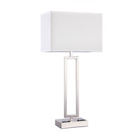 1 & 2 ampoules support lampes de bureau corps en métal carré blanc abat-jour en lin lampes de table de chevet avec USB et prise de courant