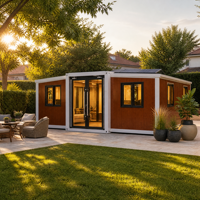 Maison conteneur extensible préfabriquée, finition bois, cadre blanc, panneaux solaires, villa de jardin prête à l'emploi, vente en gros directe usine