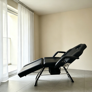 Sillón de <span class=keywords><strong>Masaje</strong></span> de Belleza Plegable de Lujo en Blanco y Negro con Patas Ajustables, Silla de Barbería para Tatuajes, Terapia Facial y Pestañas, Económico - Product Image 4