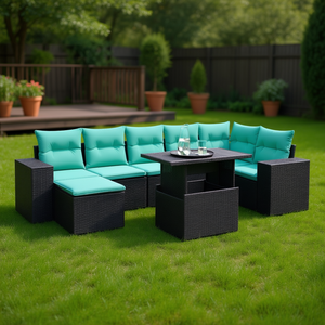 Ensemble de canapés de jardin en polyrotin noir, 8 pièces, avec coussins, meubles d'extérieur, design contemporain - Product Image 2