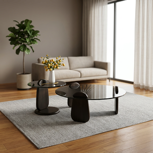 Ensemble de tables basses rondes modernes en verre trempé, design emboîtable, meubles de salon, cadre en métal noir - Product Image 3
