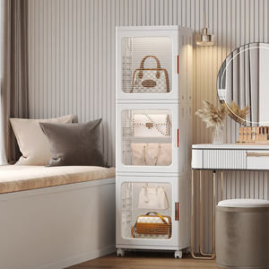 Storage Cabinet Organizer Foldable Multi Layer Plastic Living Room Cabinet With Transparent Door For Storage - Product Image 5