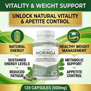 ราคาโรงงาน รับผลิตฉลากแบรนด์ตามสั่ง ผงใบมะรุมบริสุทธิ์ 100% สารสกัดแคปซูลสารต้านอนุมูลอิสระ ISO9001 GMP 120 - Product Image 2