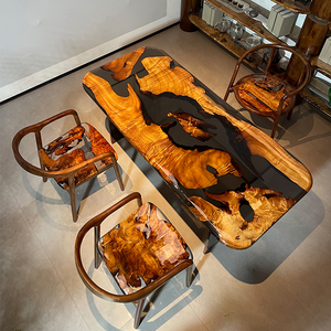 <span class=keywords><strong>Set</strong></span> <span class=keywords><strong>Tavolo</strong></span> da Pranzo Grande di Design Moderno in Legno Massello di Noce Nero <span class=keywords><strong>e</strong></span> <span class=keywords><strong>Resina</strong></span> Epossidica Trasparente Personalizzabile Tavolino da Tè per Arredamento Casa - Product Image 2