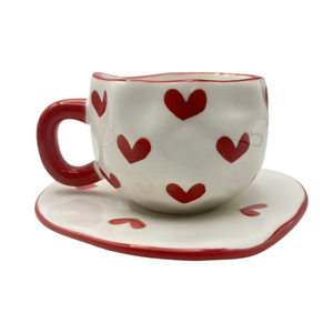Cute Irregular Hand-Painted Heart Printing Porcelain Coffee <b>Cups</b> and Saucer with Tray Afternoon <b>Tea</b> <b>Cup</b> <b>Set</b> Couple Mug - Product Image 2