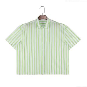 Summer New Style Light Green and <span class=keywords><strong>White</strong></span> <span class=keywords><strong>Striped</strong></span> Relaxed and Casual Collar Men's <span class=keywords><strong>Shirt</strong></span> Trendy Simple Versatile Clothing