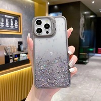 Coque de téléphone portable en acrylique liquide scintillant avec support d'appareil photo, accessoire de protection arrière pour iPhone 11 12 13 14 15 16 17 18 Pro Max
