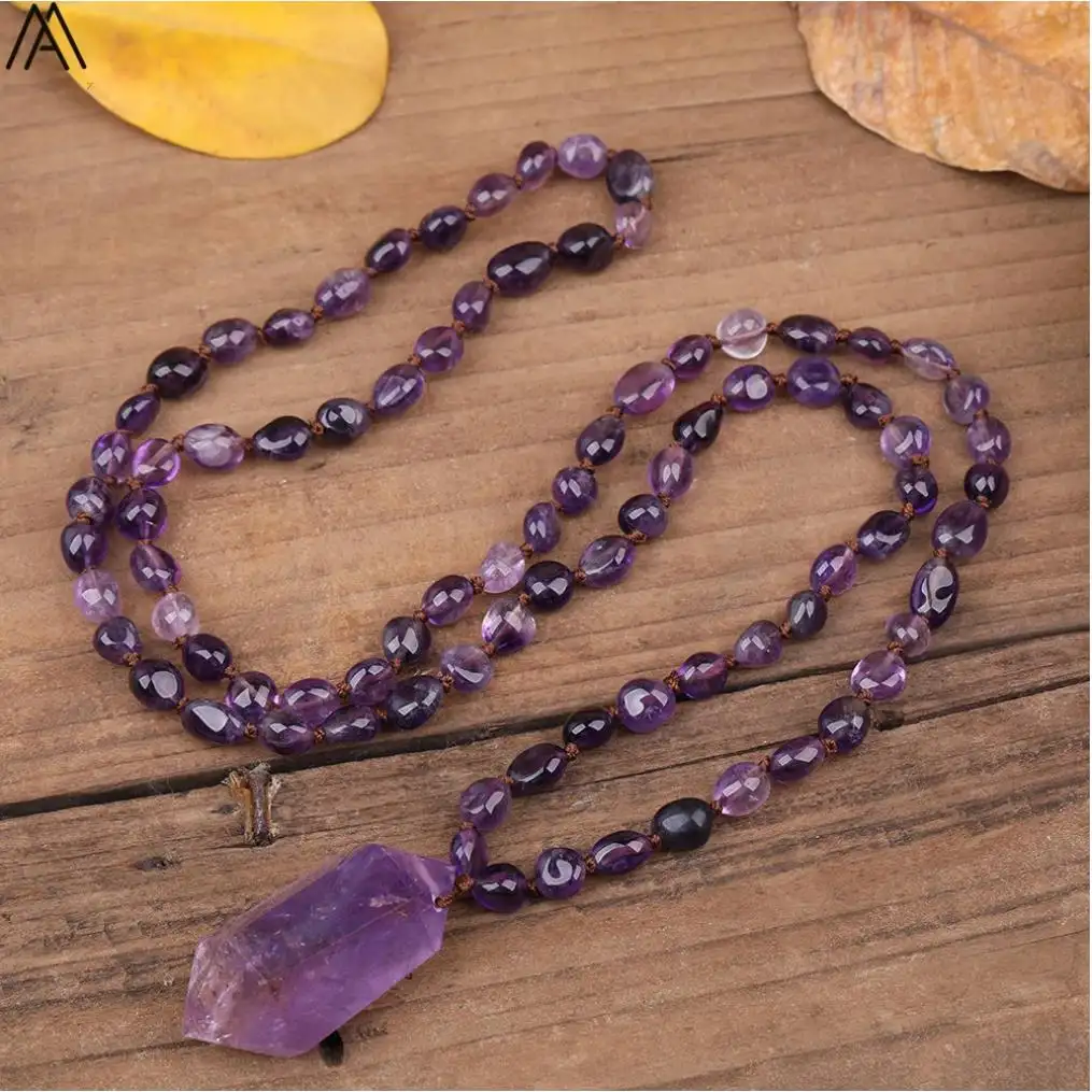 Purple Crystal Amethyst Quartz Healing Chakra Reika Handmade 108 Mala Bead Necklace for Women Jewelry