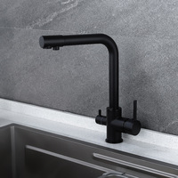 Robinet mélangeur de comptoir rotatif chaud/froid avec purificateur d'eau de luxe 3 voies pour cuisine, en laiton doré