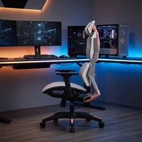Ensemble chaise et table de jeu ergonomiques, soutien lombaire réglable, dossier en maille respirante, base pivotante à roulettes, confort pour les longues sessions