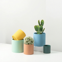 Pot Bunga Keramik Silinder Warna-warni Desain Khusus untuk Rumah & Taman, Laris Manis, Warna Putih Hitam Pink Biru