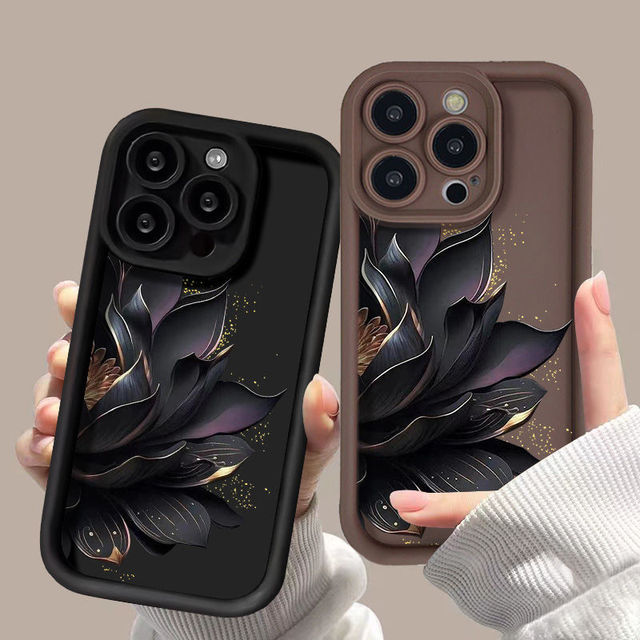 Luxury 3D Printed Black Gold Lotus Shockproof Phone case Suitable for iPhone17 16 15 Pro Max 14 13 12 11 XS XR
