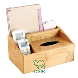 Soporte de Papel de Madera de Diseño Personalizado, Organizador de Escritorio, Caja de Pañuelos de Bambú con Divisor de Almacenamiento, Respetuoso con el Medio Ambiente - Product Image 1