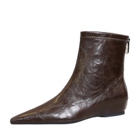 Bottines vintage Bigtree pour femme, à bout pointu et effet froissé, talon compensé discret, bottines d'hiver tendance, fermeture éclair arrière, style coréen
