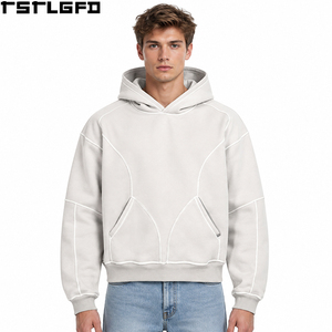 Oem Odm Contrast <b>Stitch</b> <b>Hoodie</b> Men Light Grey <b>Oversized</b> Drop Shoulder White Piping Seam Streetwear Y2K Casual Wholesale Bulk - Product Image 1