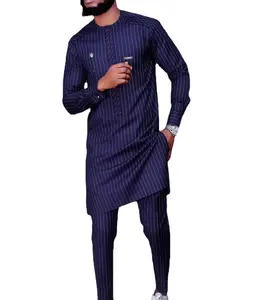 Conjunto de roupa masculina listrada e com manga longa, kit com 2 peças, camiseta dashiki, calça e blusa, para homens, m-4xl