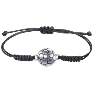 Pulseira de cordão de cera ajustável para futebol, basquete, vôlei, basquete e futebol com nó deslizante