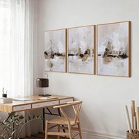 Grand ensemble d'art mural sur toile texturée abstraite neutre encadrée, style minimaliste moderne gris beige 24x36x3 Chine pour salon et chambre