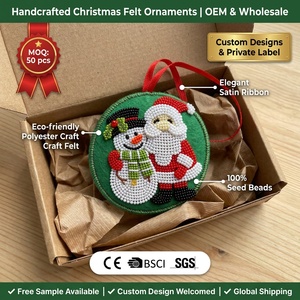 Adornos Navideños Personalizados con Cuentas, Hechos a Mano con Precisión, Adorno de Fieltro Verde con Borde Detallado, Colgante de Papá Noel y Muñeco de Nieve - Product Image 2