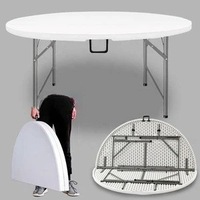Vente directe d'usine, table pliante en plastique blanc, table ronde en HDPE moulée par soufflage, plateau de table pliable, design minimaliste moderne