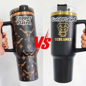 Gobelet isotherme sans BPA, noir, revêtement en poudre, plaqué cuivre, 40 oz, double paroi H2.0 avec couvercle et paille - Product Image 1