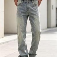 Jeans en denim pour hommes, coupe droite ample, taille ajustable, style urbain tendance, pour usage quotidien, vente en gros, personnalisable