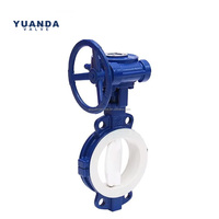 Vanne papillon à disque en acier inoxydable 304 PN16 avec revêtement PTFE, actionnée par engrenage à vis sans fin, joint souple pour conduites chimiques acides et alcalines