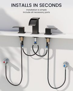 Grifo de Baño <span class=keywords><strong>Cascada</strong></span> de 8 Pulgadas de Ancho, de Latón, con 2 Manijas y 3 Orificios, Montado en Cubierta, Sin Contacto, Estilo Rústico, con Válvula de Desagüe Automática y Ahorro de <span class=keywords><strong>Agua</strong></span> - Product Image 5