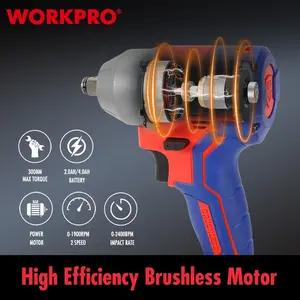 WORKPRO-Llave de impacto sin escobillas de 20V, pistola de impacto eléctrica de 1/2 pulgadas, llave de impacto inalámbrica de alto torque