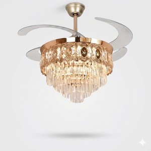 Elegant Gold Crystal LED <b>Ceiling</b> <b>Fan</b> <b>with</b> Retractable Blades <b>Remote</b> <b>Control</b> Silent Chandelier Light for Home Decor - Product Image 1