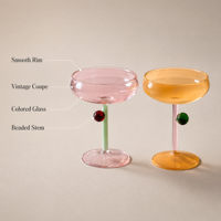 Vintage gekleurde steelglazen met kraalversiering, helder glas, geschikt voor bruiloften, feesten, restaurants, hotels, bars en thuisgebruik; coupe cocktailglazen