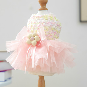 Robe de luxe rose pour chien, style princesse, avec fleurs 3D, grand nœud, jupe tutu en tulle, polyester, été, toutes saisons, pour chiot - Product Image 3