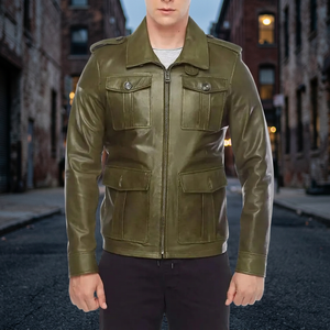 Chaqueta de Cuero Vacuno Unisex Casual con Cremallera, Teñido Liso, Resistente al Viento, Transpirable y con Logotipo Frontal, Precio al por Mayor - Product Image 2