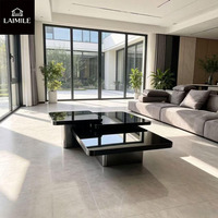 Table basse design irrégulière empilable avec plateau en pierre frittée et base métallique, table à thé de luxe pour la maison, l'hôtel et le hall