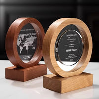 Trophée en cristal sur base en bois personnalisée, logo par sublimation, trophée rond en cristal sur base en bois