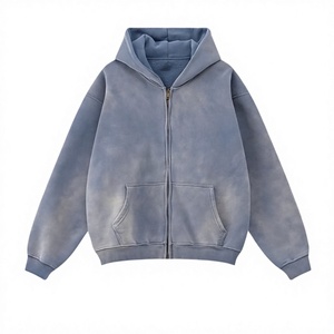 Sudadera con Capucha y Cremallera Unisex, Talla Grande, Color Sólido, Algodón French Terry, Informal, Transpirable, para Otoño - Product Image 1