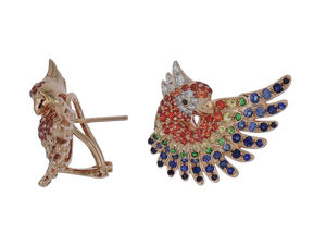 Parrot Design Stud Earrings 18K Rose Gold Multicolor Gemstone <b>Cute</b> Animal Jewelry Hypoallergenic Women <b>Accessory</b> - Product Image 2