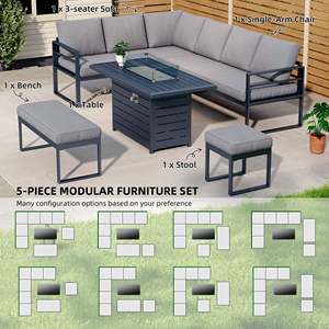 AJUNION Aluminum Sectional Patio <strong>Furniture</strong> Set Garden Sofa Corner Set Uv Resistant <strong>Cushion</strong> Garden <strong>Furniture</strong> with Firepit Table - Product Image 5