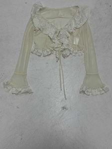 Cárdigan de punto transpirable con encaje dulce y estampado digital para mujer, con lazo de cinta, volantes, estilo Y2K Kawaii, bolero transparente, top informal. - Product Image 2