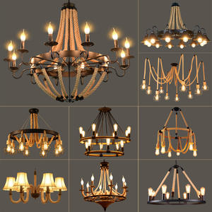 Lámpara de cuerda de cáñamo nostálgica Retro rústica, restaurante, bar, Loft, granja, estilo Industrial, cuerda de cáñamo de hierro forjado, candelabro E27 - Product Image 4