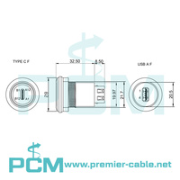 Connecteur de montage sur panneau rond 22 mm USB-C femelle vers USB-A femelle, coupleur traversant pour montage sur châssis d'armoire